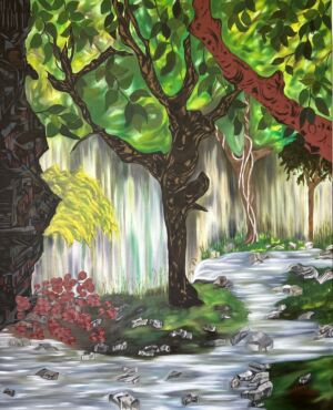 « La cascade aux rochers », de l’artiste peintre Nadia Vuillaume, est une invitation à la rêverie.