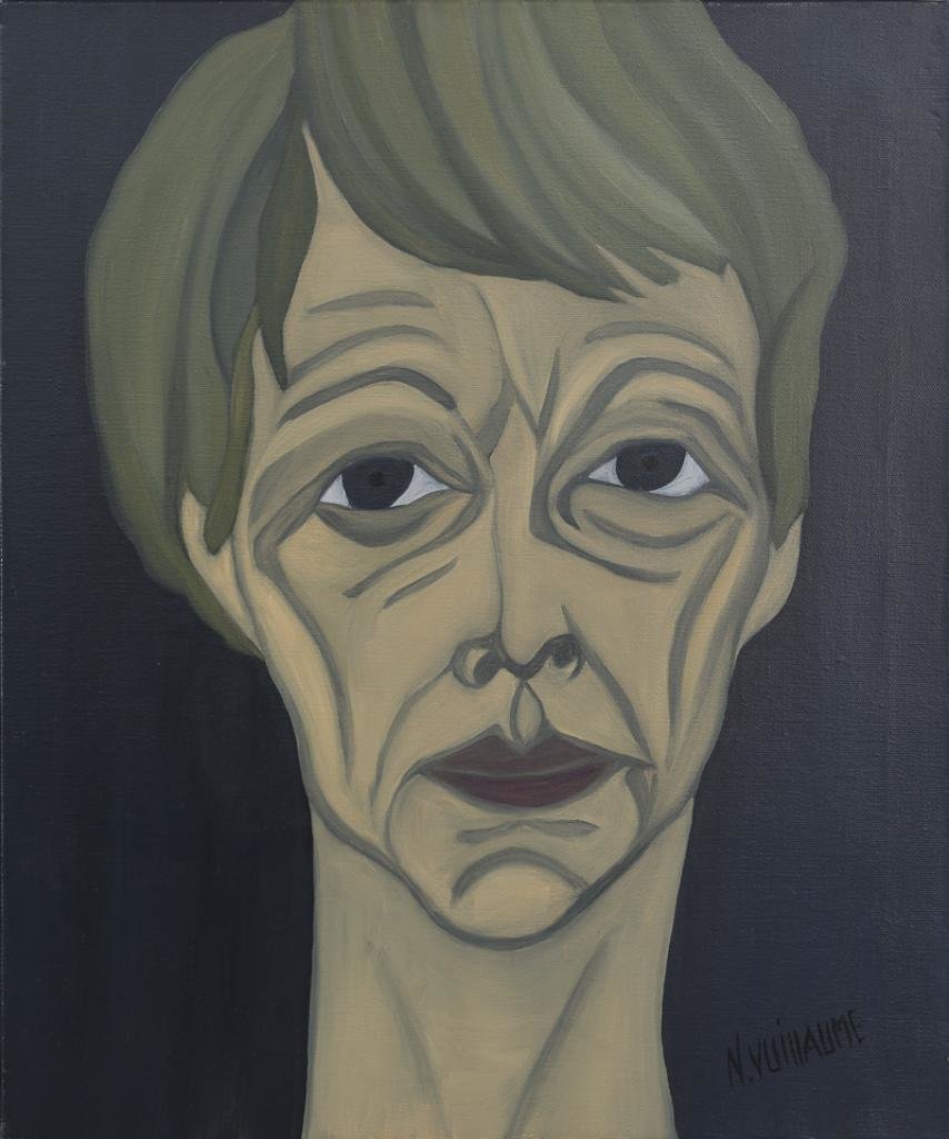 Dans cet autoportrait, l’artiste peintre Nadia Vuillaume se présente sans fard, dévoilant ses sentiments, ses préoccupations, ses penchants.