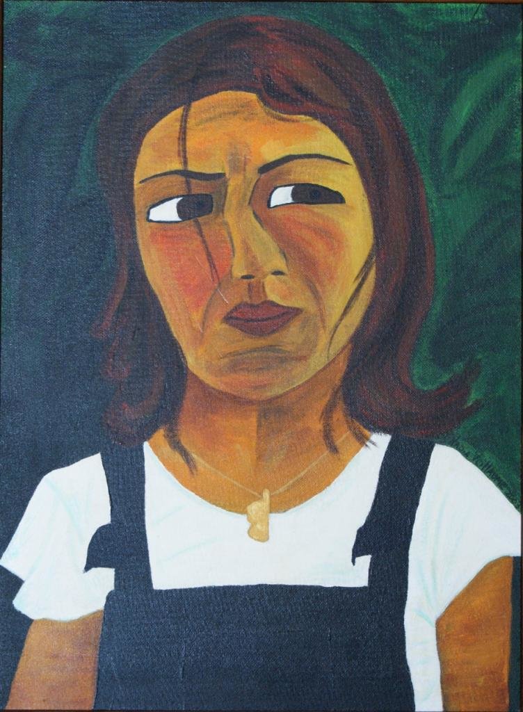 Ce portrait réalisé à l’acrylique, intitulé « Colomba », de l’artiste Nadia Vuillaume est proposé à la vente à bas prix, rendant l’art accessible à tous.