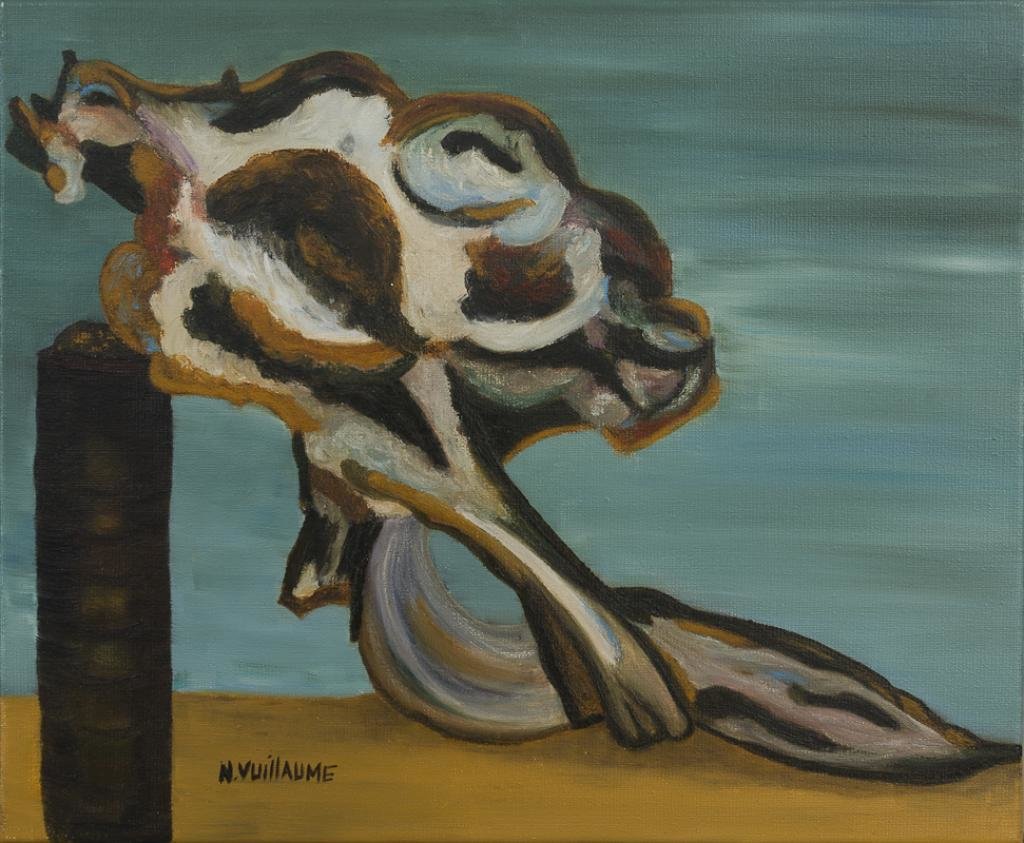 La pintora Nadia Vuillaume, en su cuadro titulado "La gárgola del mar", nos ofrece una visión puramente imaginaria y poética.