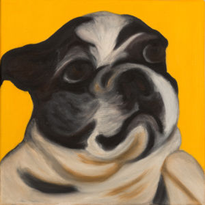 Retrato de un Boston Terrier encargado a la pintora Nadia Vuillaume.