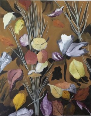 In this still life, the contemporary painter Nadia Vuillaume offers us a spray of leaves in autumn clothes.