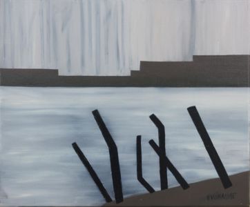 El paisaje monocromo, del Río Oise en invierno, de la pintora Nadia Vuillaume, se pone a la venta a un precio bajo, el arte sea accesible para todos.