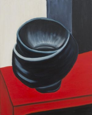 This still life entitled "Red Furniture", by the painter Nadia Vuillaume, is the witness of a past life, of what has been. 