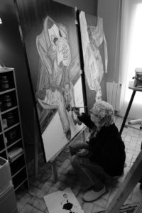 L'artiste dans son ancien atelier en Val d'Oise en 2014